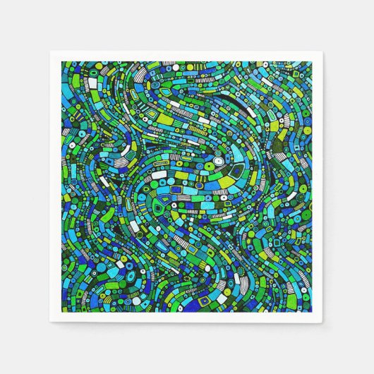 Abstract Design Blue Green Waves Shapes Servet (Voorkant)