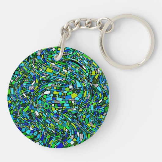Abstract Design Blue Green Waves Shapes Sleutelhanger (Achterkant)