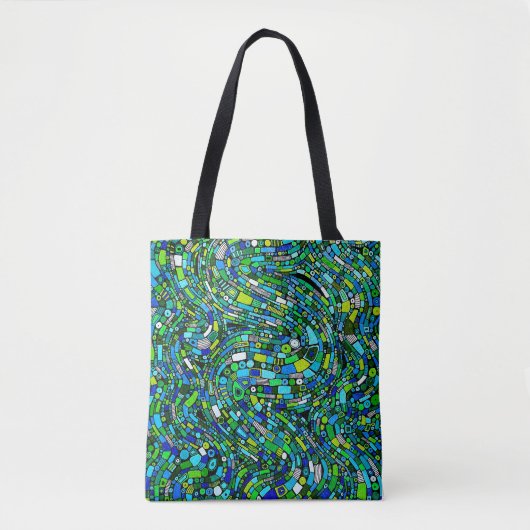 Abstract Design Blue Green Waves Shapes Tote Bag (Voorkant)
