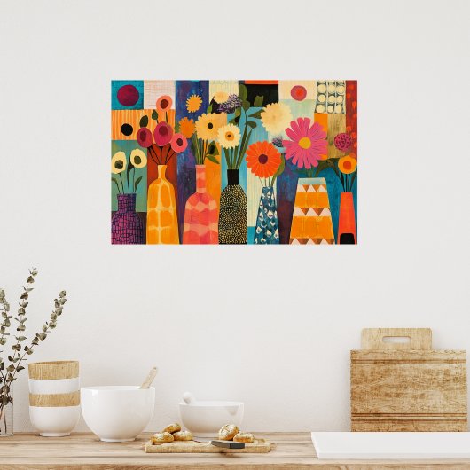 Abstract design colorful flowers poster (Keuken)
