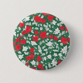 Abstract design of poinsettia and Christmas roses Ronde Button 5,7 Cm