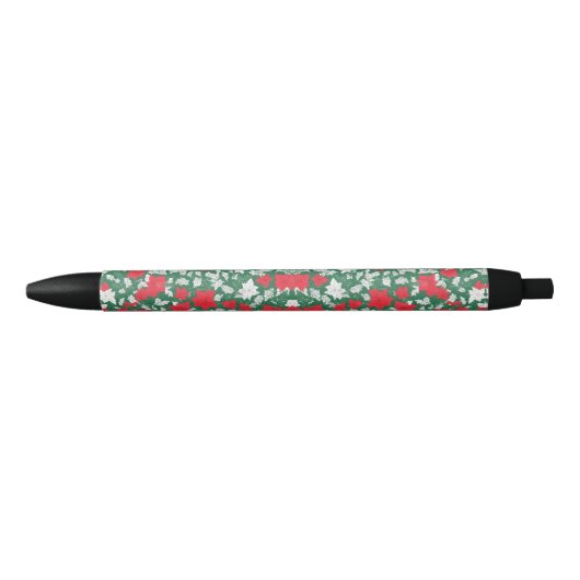 Abstract design of poinsettia and Christmas roses Zwarte Inkt Pen (Voorkant)