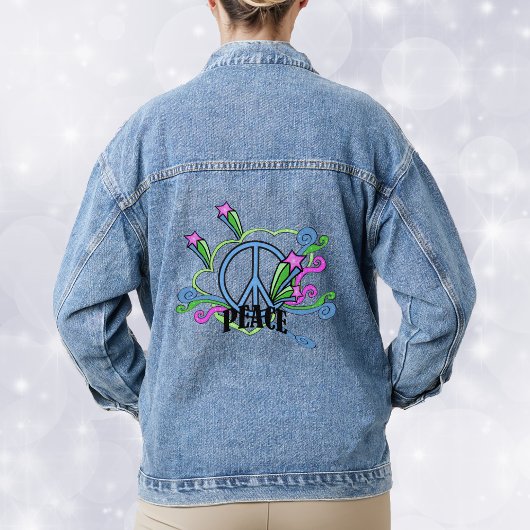 Abstract Design Vredesbord Scrolls Roze Sterren Denim Jacket