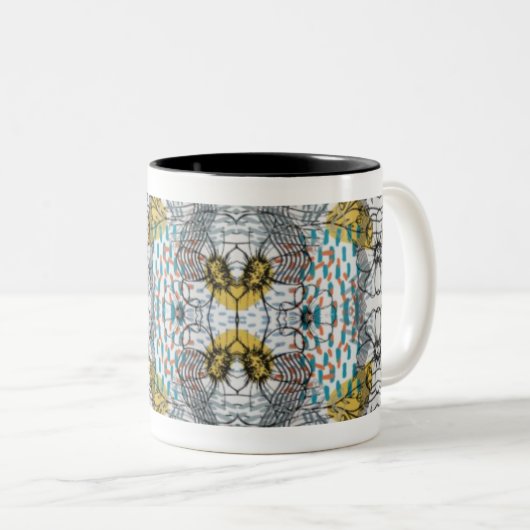 Abstract design with flowers and bees mug theme tweekleurige koffiemok (Voorkant rechts)