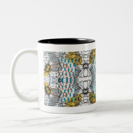 Abstract design with flowers and bees mug theme  tweekleurige koffiemok (Links)