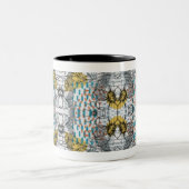 Abstract design with flowers and bees mug theme tweekleurige koffiemok (Center)