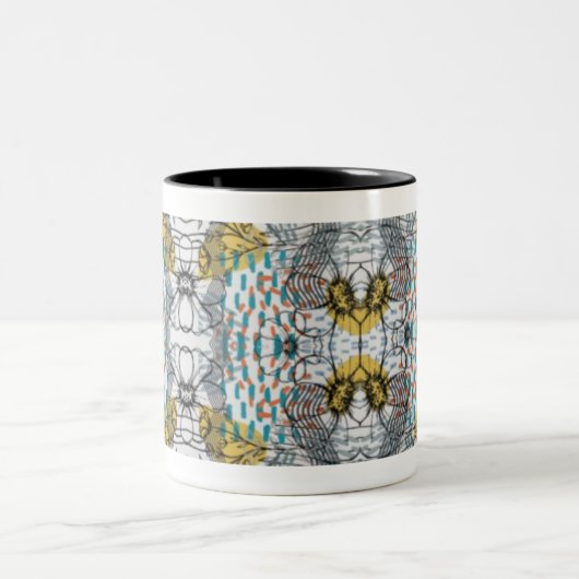 Abstract design with flowers and bees mug theme  tweekleurige koffiemok (Center)