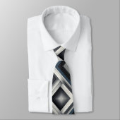 Abstract Diagonal Stripe Silver Black White  Stropdas (Gebonden)