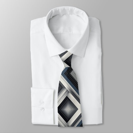 Abstract Diagonal Stripe Silver Black White Stropdas (Gebonden)