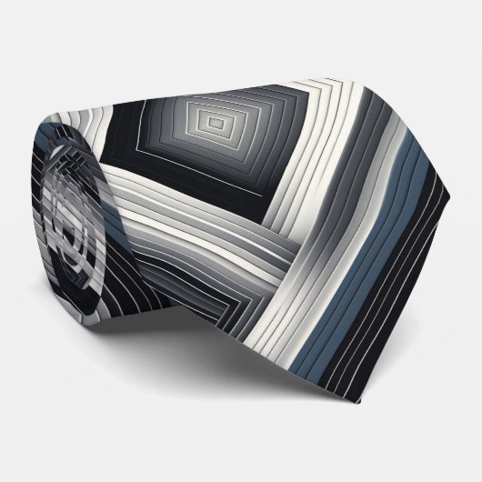 Abstract Diagonal Stripe Silver Black White  Stropdas (Opgerold)