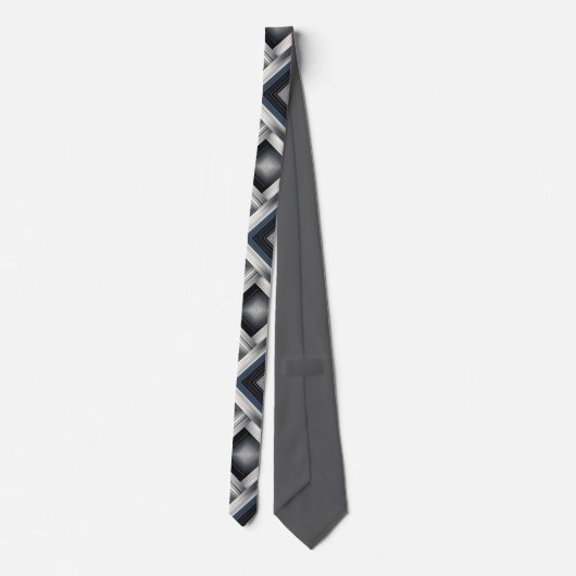 Abstract Diagonal Stripe Silver Black White Stropdas (Achterkant)