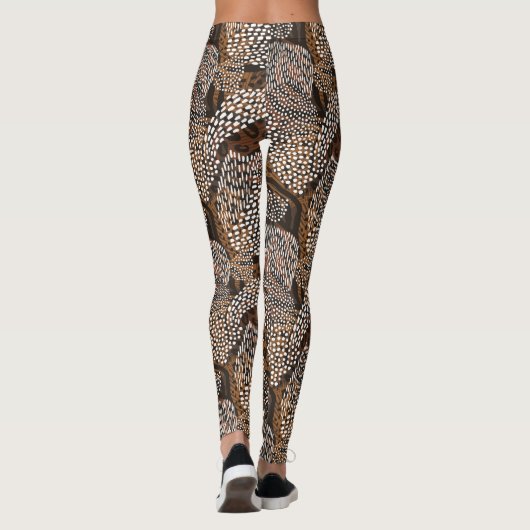 Abstract Dier Druk bruine witte stippen af Leggings (Achterkant)