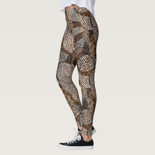 Abstract Dier Druk bruine witte stippen af Leggings (Links)