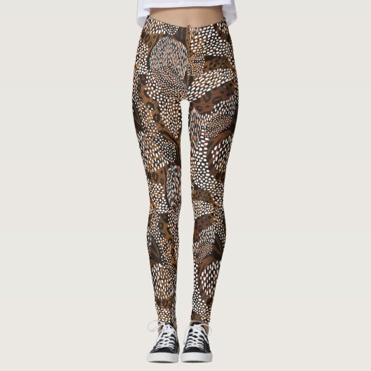 Abstract Dier Druk bruine witte stippen af Leggings (Voorkant)