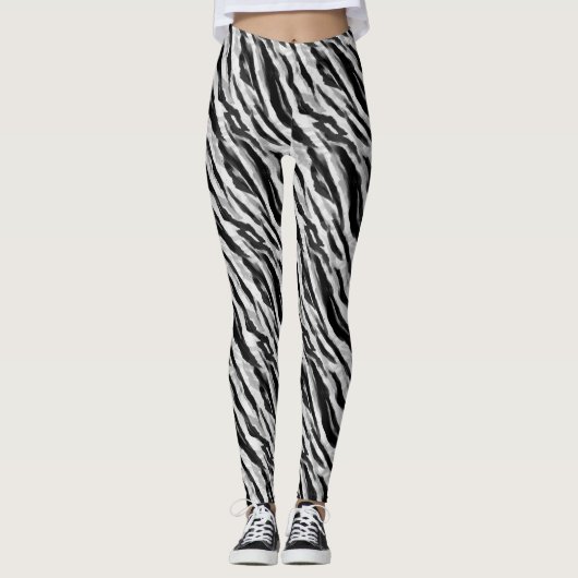 Abstract Dier Zebra Skin Zwart Wit Patroon Leggings (Voorkant)