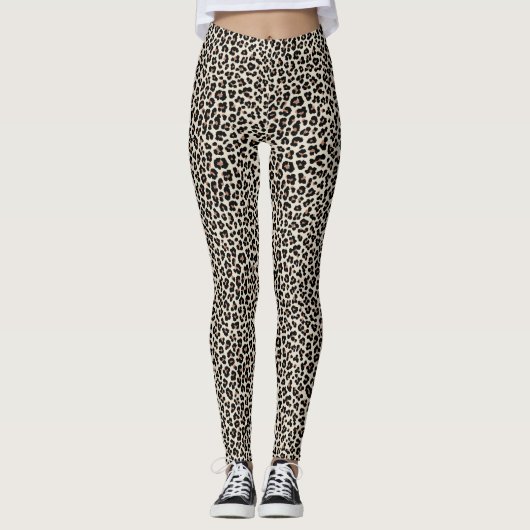 Abstract Dierlijk Leopard Huidbont Patroon Gedrukt Leggings (Voorkant)