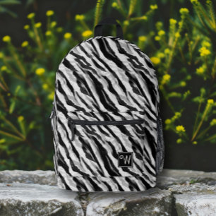 Abstract Dierlijke Zebra Huid Zwart Wit Monogram Bedrukte Rugzak