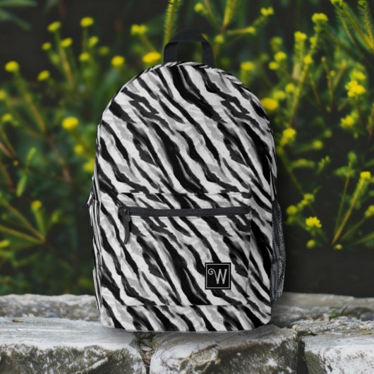 Abstract Dierlijke Zebra Huid Zwart Wit Monogram Bedrukte Rugzak