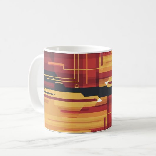 Abstract digitaal kunstwerk met rode en gele tinte koffiemok (Voorkant links)