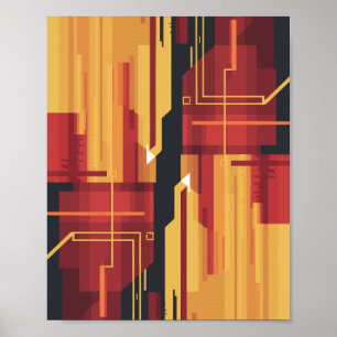 Abstract digitaal kunstwerk met rode en gele tinte poster