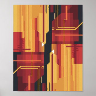 Abstract digitaal kunstwerk met rode en gele tinte poster