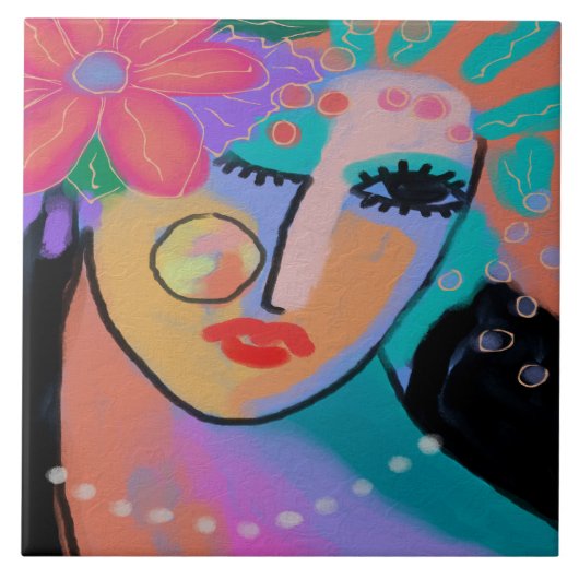 Abstract digitaal portret met alle indrukwekkende  tegeltje (Voorkant)