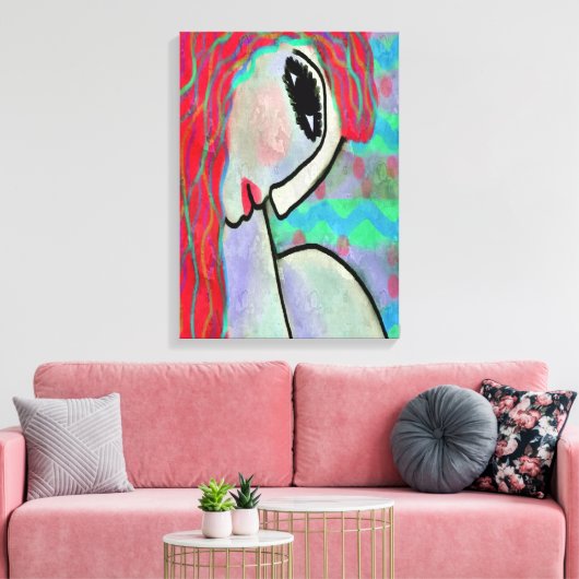 Abstract digitaal portret van een rood hoofd canvas afdruk (Insitu (Woonkamer))