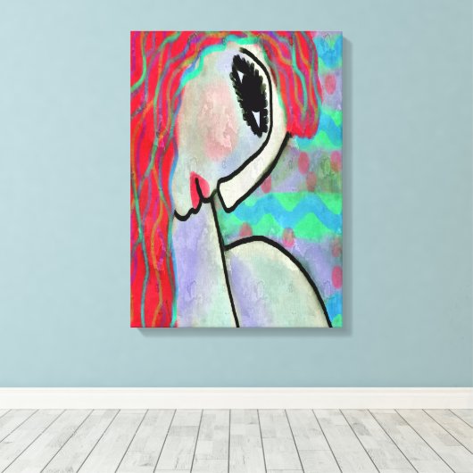 Abstract digitaal portret van een rood hoofd canvas afdruk (Insitu (Houten vloer))