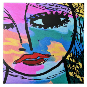 Abstract digitaal portret van een vrouw bekijken tegeltje