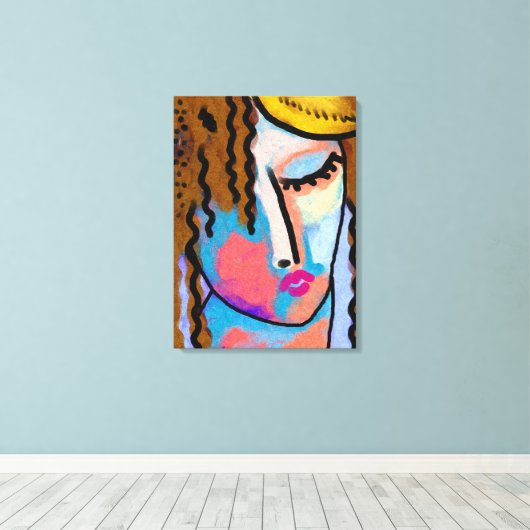 Abstract digitaal portret van een vrouw canvas afdruk (Insitu (Houten vloer))