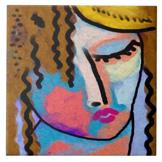 Abstract digitaal portret van een vrouw tegeltje (Voorkant)