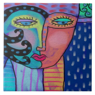 Abstract digitaal schilderen van een vrouw tegeltje