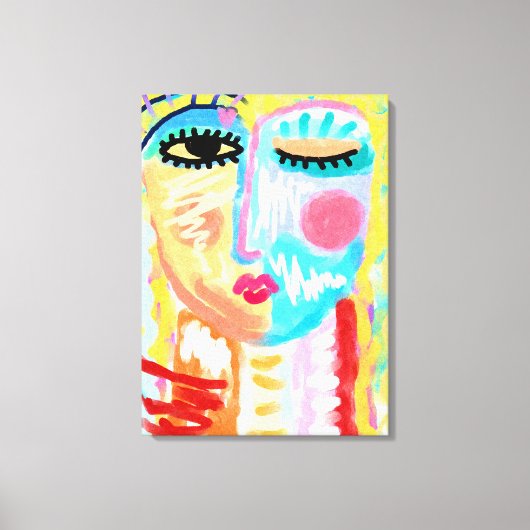 Abstract digitaal webbende portret van een vrouw canvas afdruk (Voorkant)