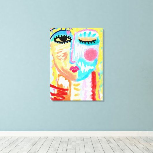 Abstract digitaal webbende portret van een vrouw canvas afdruk (Insitu (Houten vloer))