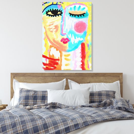 Abstract digitaal webbende portret van een vrouw canvas afdruk (Insitu (Slaapkamer))