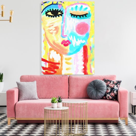 Abstract digitaal webbende portret van een vrouw canvas afdruk (Insitu (Woonkamer))