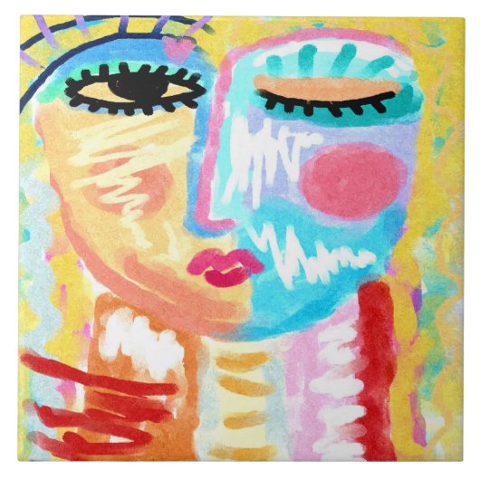 Abstract digitaal webbende portret van een vrouw tegeltje (Voorkant)