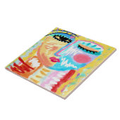 Abstract digitaal webbende portret van een vrouw tegeltje (Zijkant)