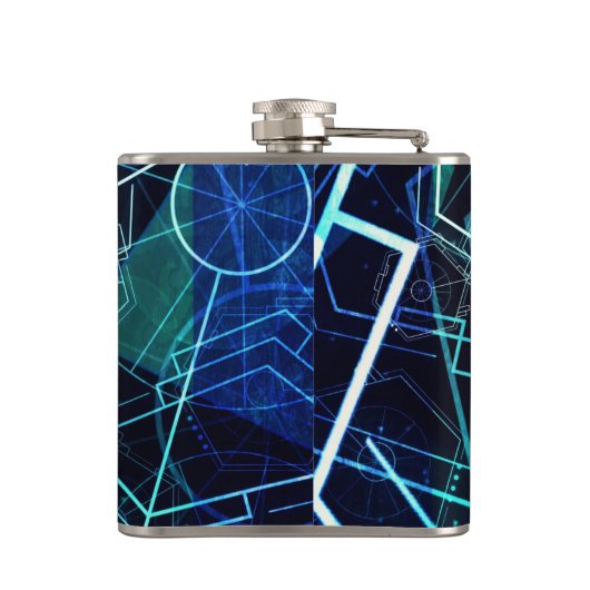 Abstract Digital Geometric Data Blue Art Heupfles (Achterkant)