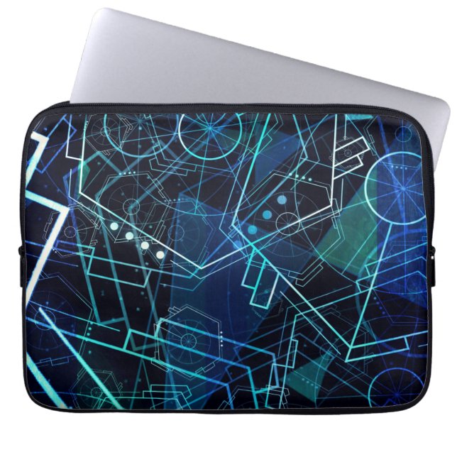 Abstract Digital Geometric Data Blue Art Laptop Sleeve (Voorkant)