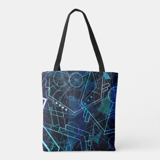 Abstract Digital Geometric Data Blue Art Tote Bag (Achterkant)