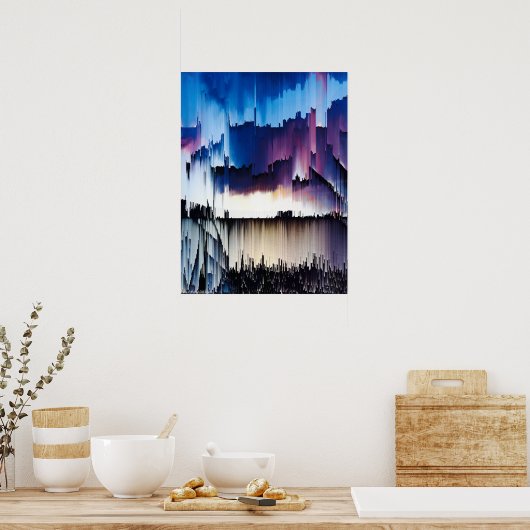 Abstract Digital Glitch Sunset Poster (Keuken)