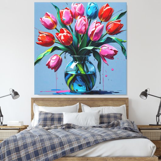 Abstract Digital Painting – Colorful Tulip Bouquet Canvas Afdruk (Insitu (Slaapkamer))