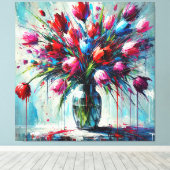 Abstract Digital Painting – Colorful Tulip Bouquet Canvas Afdruk (Insitu (Houten vloer))