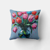 Abstract Digital Painting – Colorful Tulip Bouquet Kussen (Achterkant)