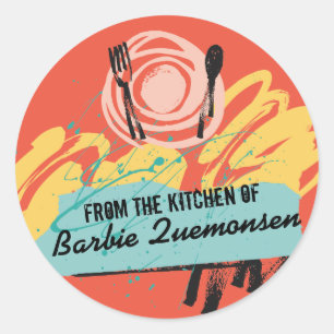 Abstract diner bord keukengerei uit de keuken van ronde sticker