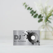 Abstract Disc DJ Faux Silver Brushed Steel Metal Visitekaartje (Staand voorkant)
