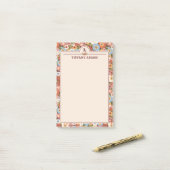 Abstract Ditsy Bloemen Retro Monogram Naam Post-it® Notes (Op bureau)