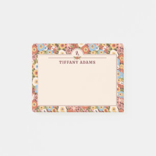 Abstract Ditsy Bloemen Retro Monogram Post-it® Notes