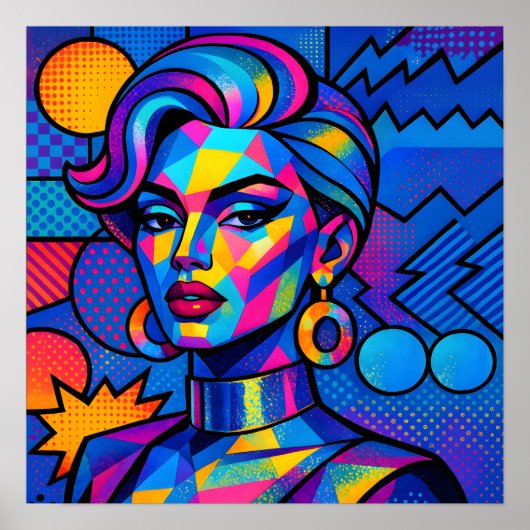 Abstract Diva - Modern Retro Geometric Pop Art Poster (Voorkant)